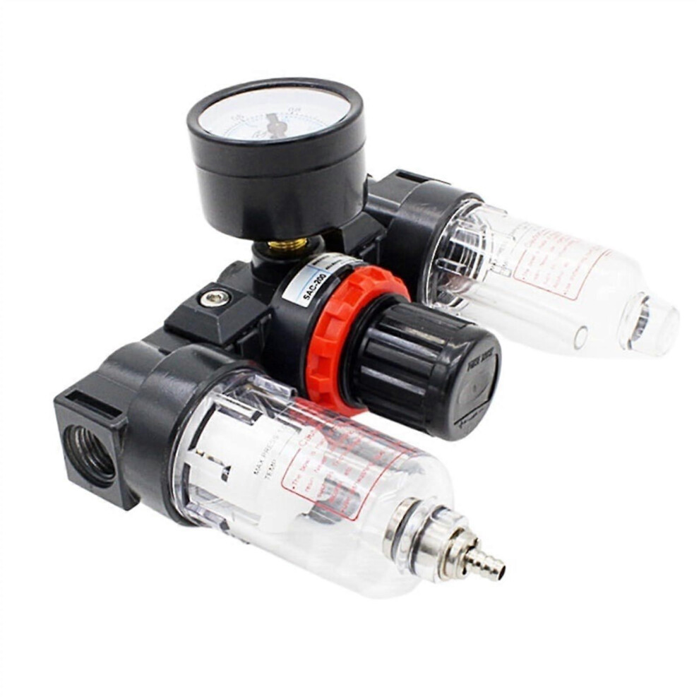 (As Show, One Size) Pneumatic Ac2000 1/4 Inch With Copper Cartridge Manual Drain Pressure Gauge Air Filter Regulator Lubricator 4632480833579