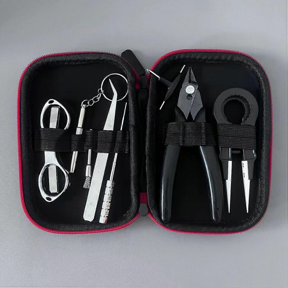(As show, One size) DIY Tool Kit 9 in 1 Coil jig Tweezers Pliers Repair Tool Kits Cig Accessories Coiling Set with Storage Bag