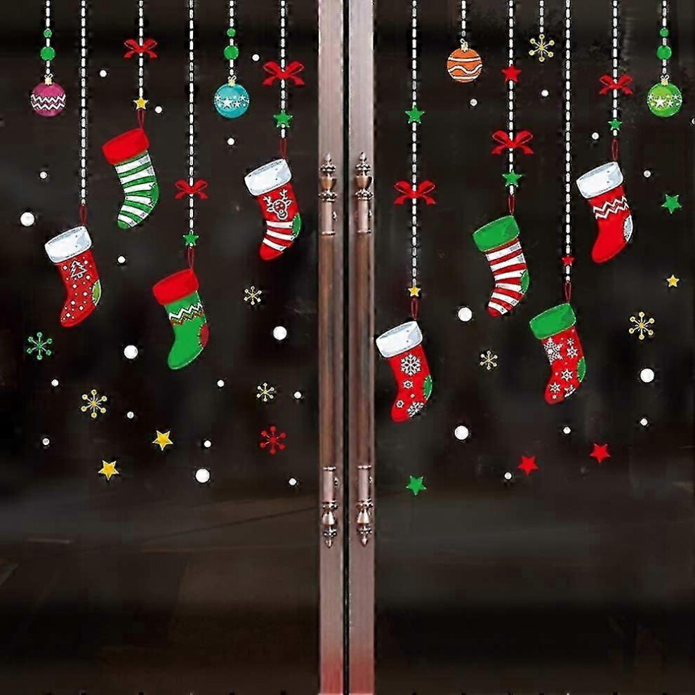 (As Show, One Size) Christmas Windows Static Stickers Colorful Clings Removable Vinyl Santa Claus Diy Wall Window Door 4632480860933