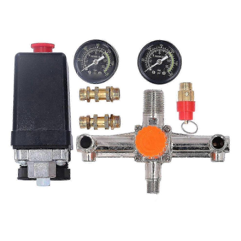 (As Show, One Size) Air Compressor Pressure Switch Control Valve 175Psi Air Compressor Switch With Control Valve And Pressure Gauge 240V 4632480859395