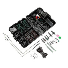 (As show, One size) 155PCS Fishing Tackle Box New Carp Weights Safety Clips Hooks Swivels Hair Rigs