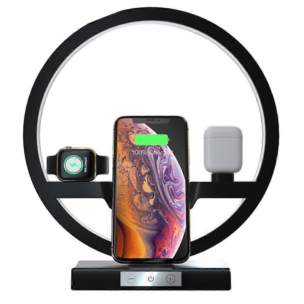 (Black EU, One size) Wireless Charger Stand Table Lamp Touch Switch 10W Charger For Apple Watch Cell Phones Headphones