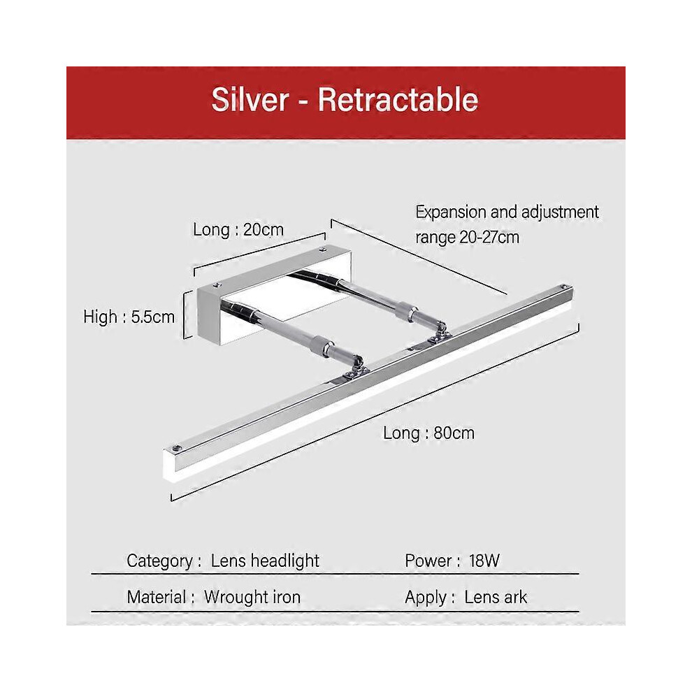 (White light, Black-50cm-Scaling) Bathroom LED non-perforated bathroom telescopic mirror cabinet lamp bathroom three-color mirror lamp wall lamp Nordi-image-OPC-PHK8RXV-NEW