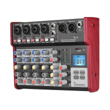 (As show, One size) SL-6 Portable 6-Channel Mixing Console Mixer 2-band EQ Built-in 48V Phantom Power Supports BT Connection USB MP3 Player for Recording DJ Network Live