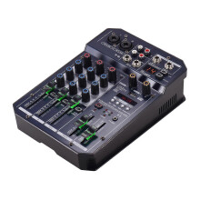 (As show, One size) T4 Portable 4-Channel Sound Card Mixing Console Audio Mixer Built-in 16 DSP 48V Phantom power Supports BT Connection MP3 Player Recording Function 5V