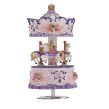 (As show, One size) Laxury Windup 3-horse Carousel Music Box Artware/Gift Melody Castle in the Sky Pink/Purple/Blue/Gold Shade for Option