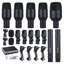 (As show, One size) DMS-D7 Professional Musical Instruments Drum Set Wired Microphone Mic Kit with Standard Mounting Accessories Aluminum Carrying Case 1 Big Drum Microph