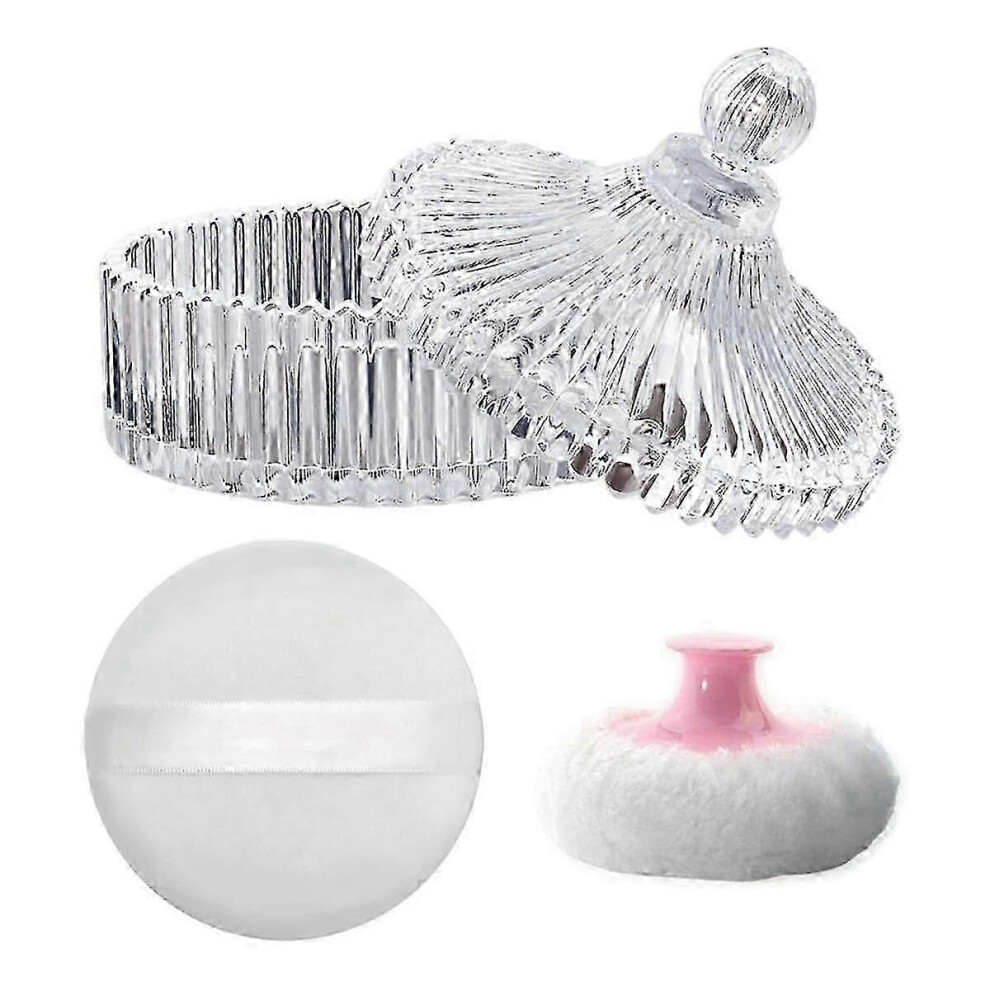 (As show, One size) Body Powder Puff and Container Set , Dusting Powder Puff for Women Baby and Loose Powder Containers for Wet Dry Makeup