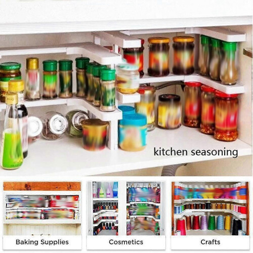 (As show, One size) Stackable Spice Storage Shelf Adjustable Expandable Spice Rack Cabinet Shelves for Pantry Kitchen C 2