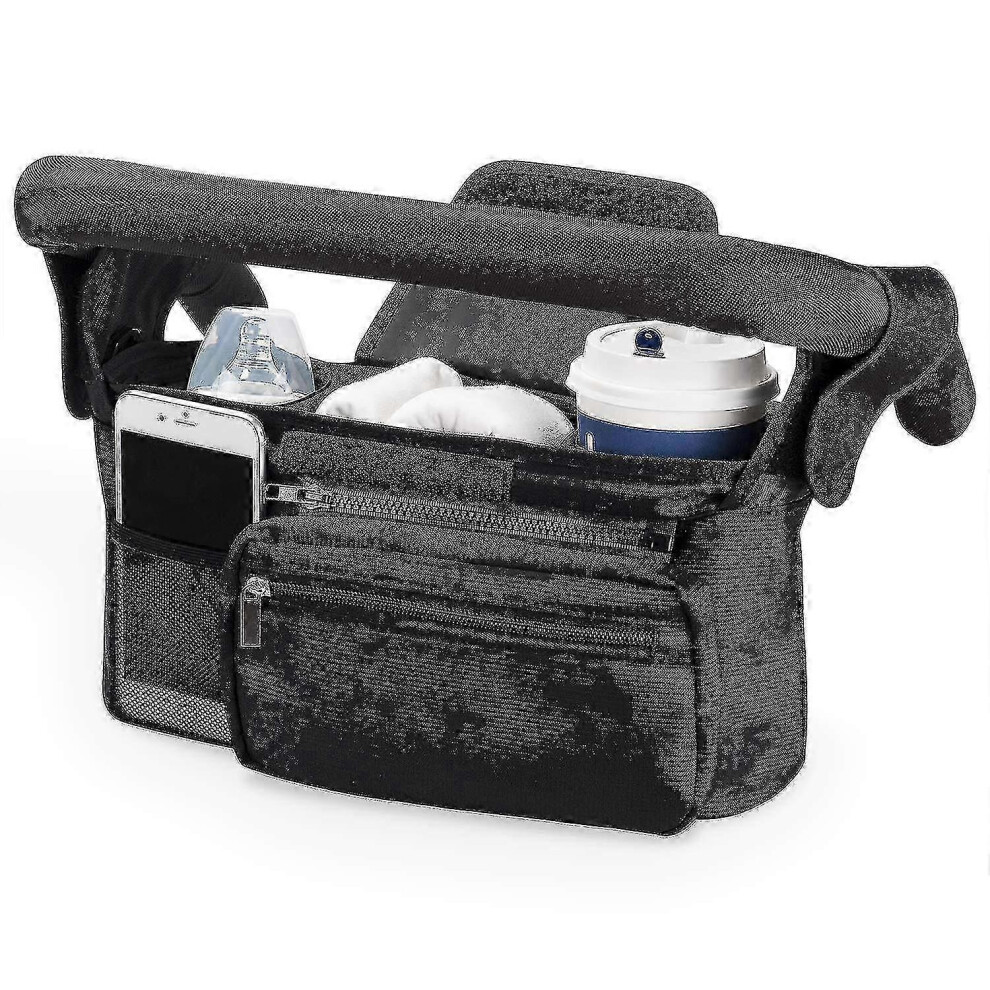 (As show, One size) Universal Stroller Organizer With Insulated Cup Holder By Detachable Phone Bag & Shoulder Strap