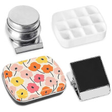 (As show, One size) Portable Mini Tin Box,12-Well Empty Watercolor Palette,Small Paint Storage Kits with Magnetic Clip and Oil Pot, A
