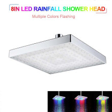 (As show, One size) LED Rainfall Shower Head Square Shower Head Multiple Colors Automatically Color-Changing Showerhead for Bathroom