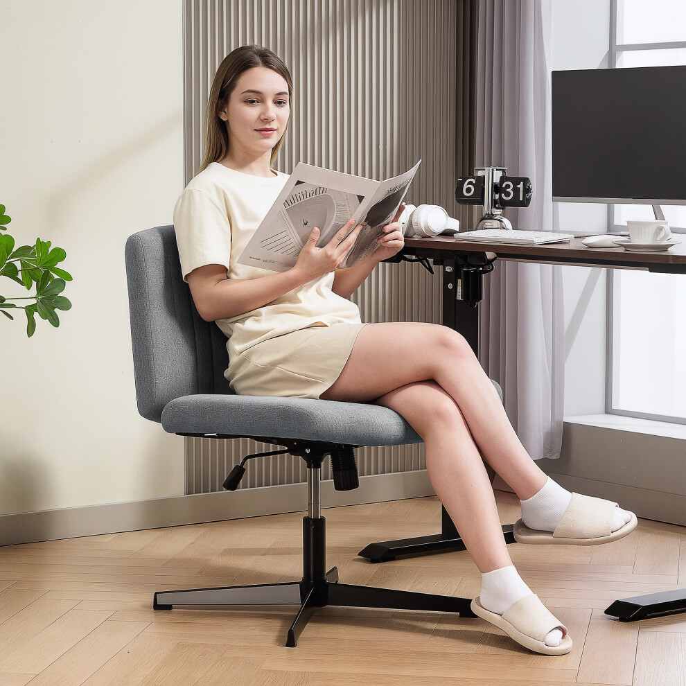 (Grey) HOMCOM Linen Criss Cross Legged Office Chair with Tilt Function