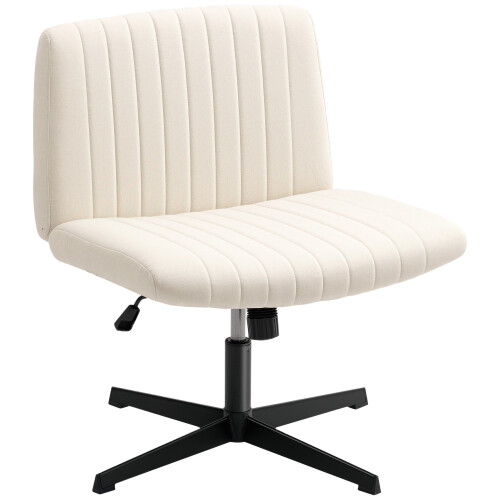 Homcom (Cream) HOMCOM Linen Criss Cross Legged Office Chair with Tilt Function 1