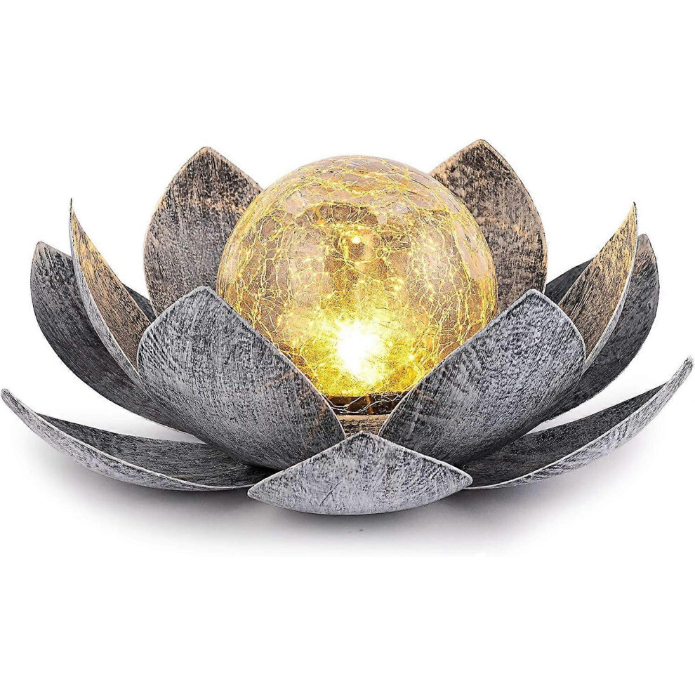 (As show, One size) Lights Outdoor Garden, Crackle Globe Glass Lotus Decoration, Waterproof LED Metal Flower Lights for Patio,Lawn,Walkway,Tabletop