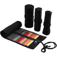 (As show, One size) 24/36/72 Slots Pencil Wrap Pencil Rolls, Artist Colored Pencils Roll Up Bag Short Brushes Pouch Case Pencils Organizer(Black, 36slots)
