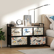 (White||m) HOMCOM Chest of Drawers, Fabric Dresser with Open Shelf