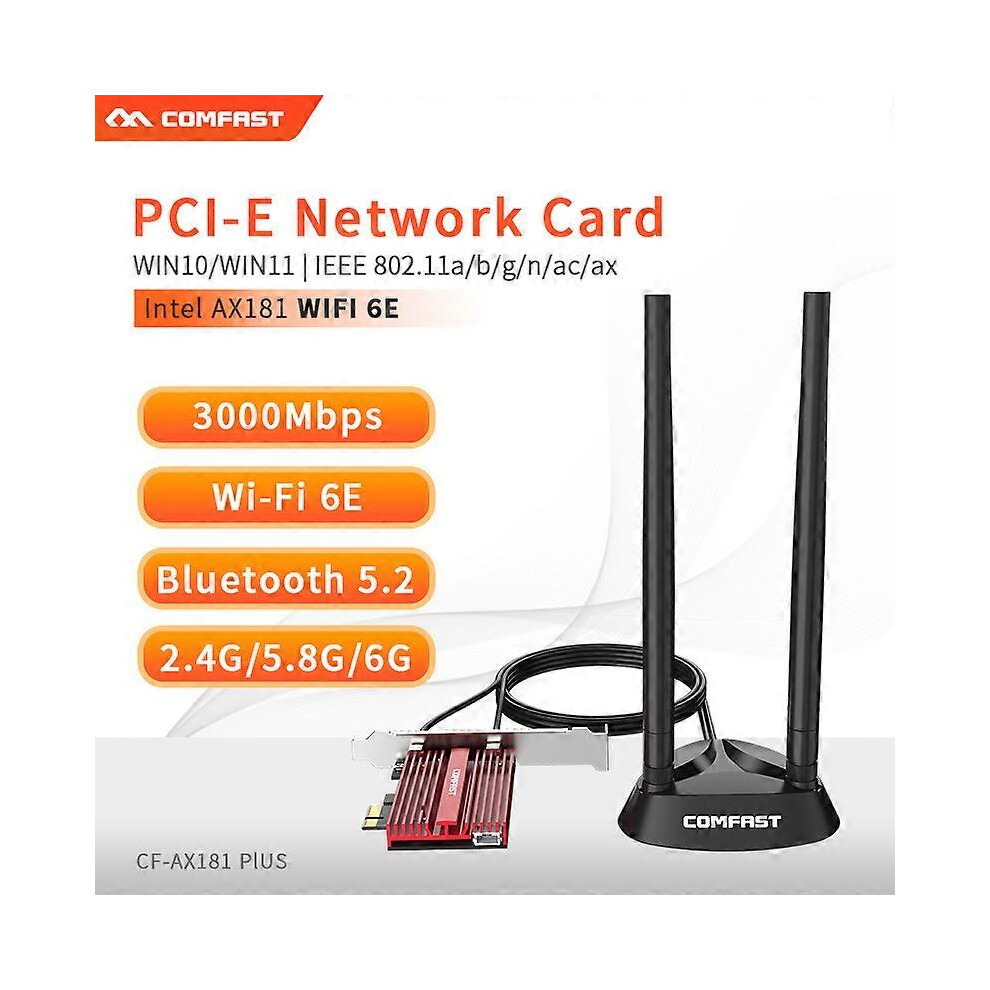 (CF-AX181Plus, One size) 3000Mbps WiFi 6E PCIE Wireless WiFi Adapter Bluetooth 5.2 Dual Band 2.4G/5G PCI Express 802.11AX Network Wi-Fi Card for deskt