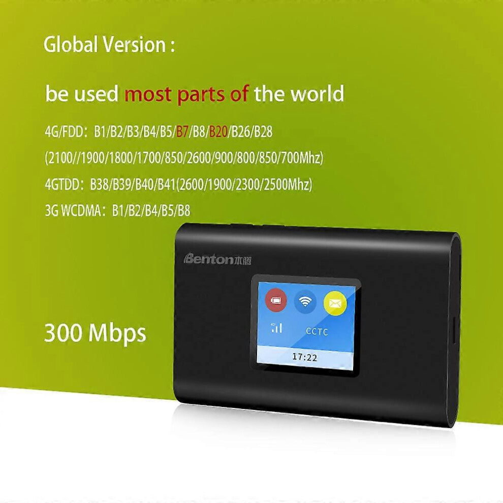 (As show, One size) 4G+ Cat6 Unlock Portable  Lte Router Wireless 300Mbps Outdoor Pocket Hotspot Wifi With Sim Card Slot Adapter