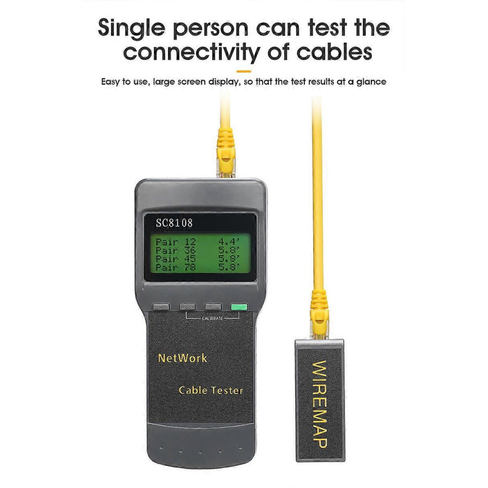 (As show, One size) SC8108 Portable LCD Network Tester Meter&LAN Phone Cable Tester & Meter With Display RJ45