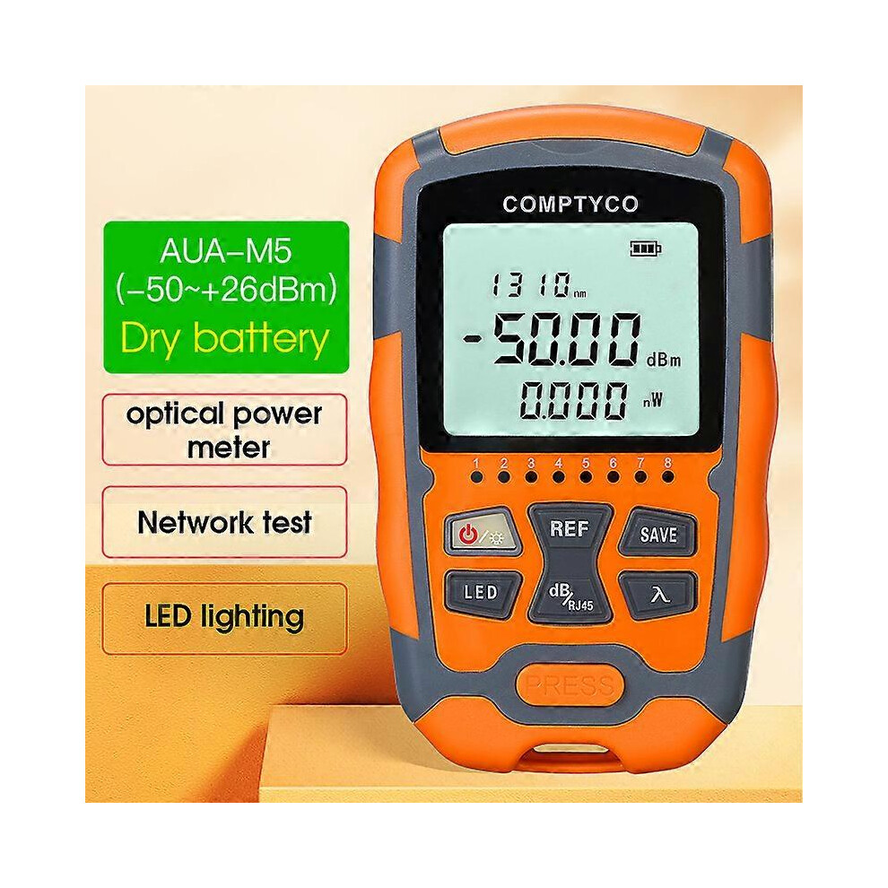 (AUA-M5 with FC-LC, One size) AUA-M7/M5 Mini Optical Power Meter OPM Fiber Optical Cable Tester -70dBm~+10dBm SC/FC/ST Universal Interface Connector