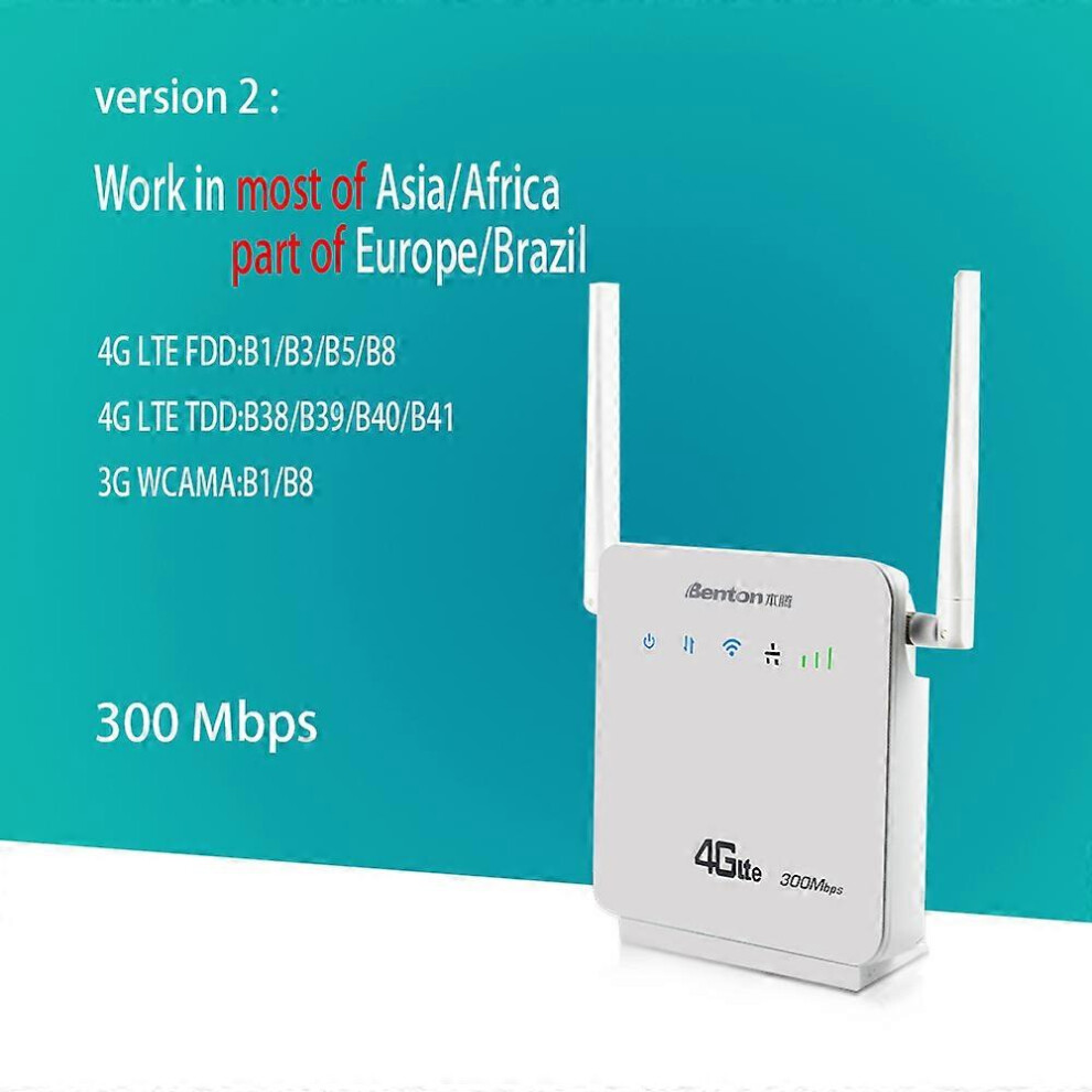 (EU Plug, Asia Version) D921 Unlock 300Mbps Cat4 Home Wifi Wireless Router 4G+ LTE CPE With Sim Card Slot WPS Function External Antennas Repeater