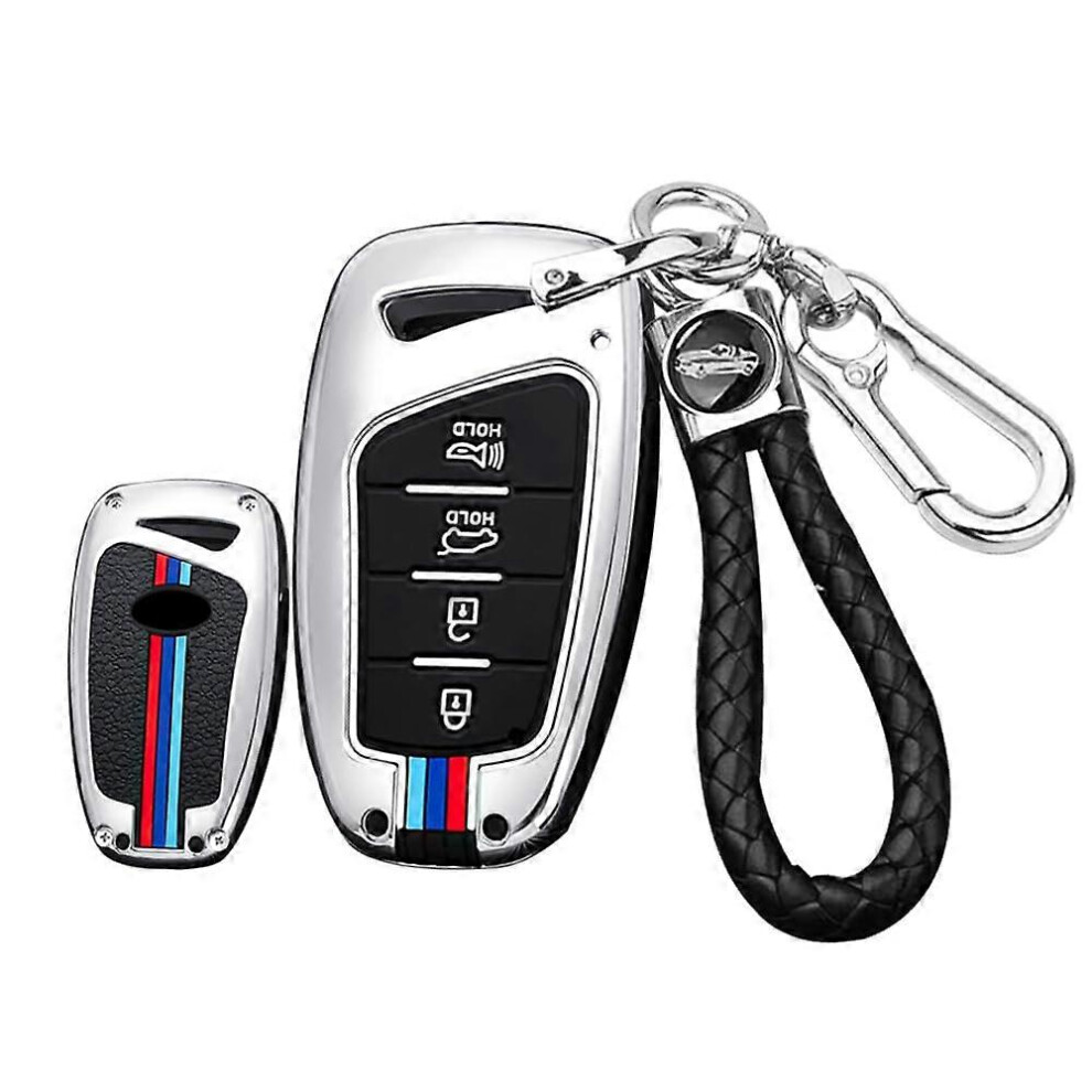 (As Show, One Size) 4Button Key Fob Protector Metal Key Shell Silicone Key Sleeve For Hyundai Models 4632480820043