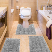 (As show, One size) Bathroom Rug Set 3 Pieces Ultra Soft, Non Slip Chenille Toilet Mat, Absorbent Plush Shaggy Bath Mats for Bathroom, Bedroom, Kitchen
