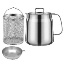 (As show, One size) 1.5L 304 Stainless Steel Versatile Oil Filter Tank Stainless Steel Oil Filter Pot Multi-Functional Oil Filter Tank