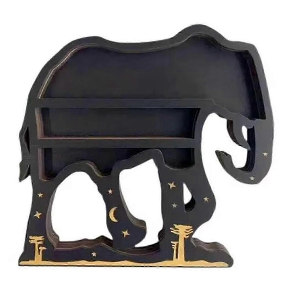 (As Show, One Size) Elephant Crystal Wall Rack Wooden Wall Rack Crystal Display Storage Rack Hanging Floating Rack 4633396517386