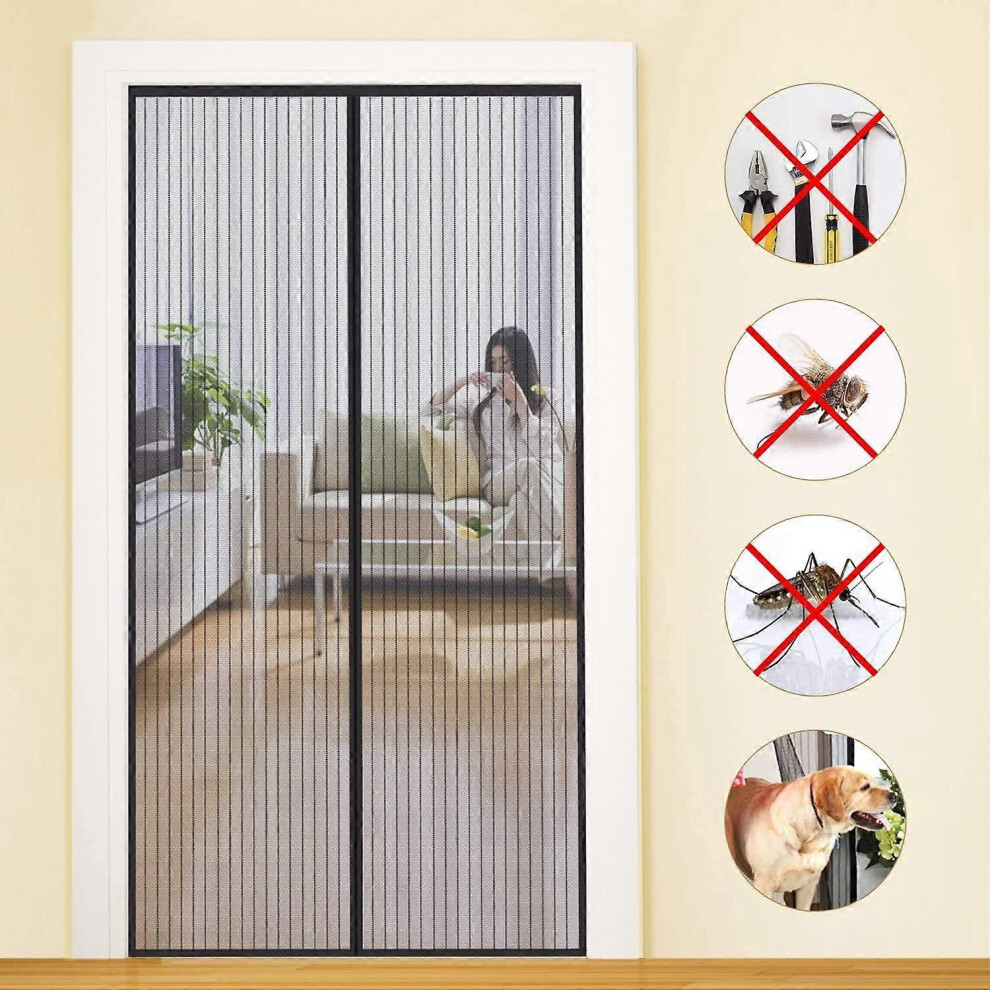 (As Show, One Size) Net Magnetic Door 90X210cm Mycarbon Mosquito Repellent Curtain Self-Closing Adhesive Strip Ultra Fine Mesh Easy Tool-Free Installa 4633265427068