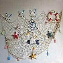 (As show, One size) Decorative fishing net, beach and seaside style, wall decoration with seashells, Mediterranean style door decoration, nautical style stickers