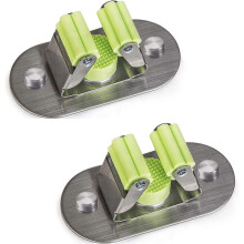 (As show, One size) Multi-Function Wall Mounted Broom Holder, Screw Drilling and Self Adhesive Mop Broom Holder, 304 Brushed Stainless Steel, for Hanging Tools, 2 Pieces