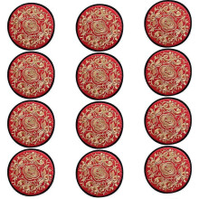 (As show, One size) Embroidery Cloth Fabric Coasters for Drinks Vintage Ethnic Floral Design Cup-redmonochrome