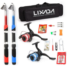 (As show, One size) Lixada Fishing Rod Reel Combo Full Kit with 2PCS 2.1m Telescopic Fishing Rods 2PCS Spinning Reels Fishing Lures Hooks Accessories Fishing Bag