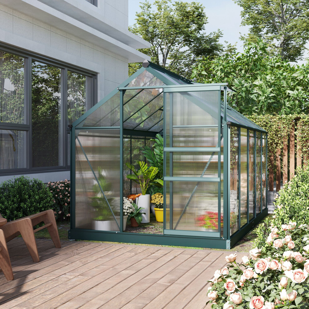 Outsunny 6X10ft Walk-In Polycarbonate Greenhouse Plant Grow Galvanized Aluminium
