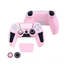 (Pink Black) For PS5 Controller Skin Anti-Slip Silicone Protective Case & Thumb Grips New