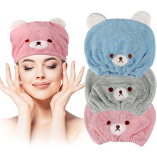 (As show, One size) 3pcs Hair Drying Towel For Kids Girls Soft Absorbent Kids Dry Hair Cap Kids Hair Towel Wrap Head Towel Wraps For Kids