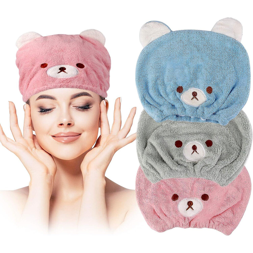 (As Show, One Size) 3Pcs Hair Drying Towel For Kids Girls Soft Absorbent Kids Dry Hair Cap Kids Hair Towel Wrap Head Towel Wraps For Kids Coral