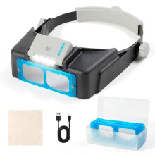 (As show, One size) Headband Magnifier with Rechargeable Light,1.5X 3.5X,4 Replaceable Lenses,Suitable for Jewelers,Crafts, Hobby,Reading and Close Work