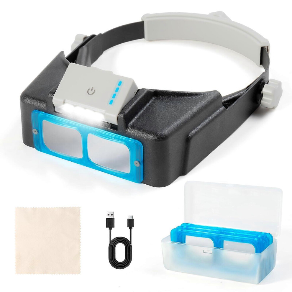 Light (As Show, One Size) Headband Magnifier With Rechargeable ,1.5X 3.5X,4 Replaceable Lenses,Suitable For Jewelers,Crafts, Hobby,Reading And Close W