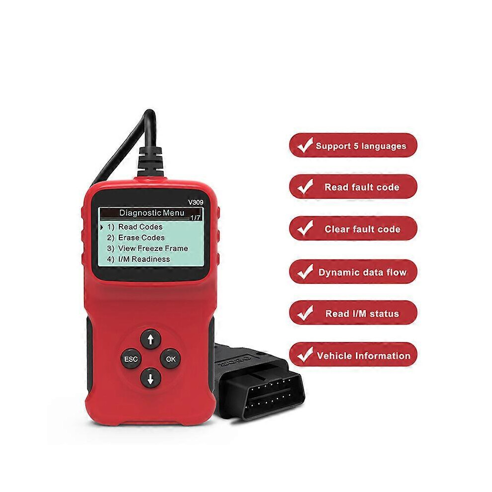 (As show, One size) OBD Diagnostic Tool V309 Automobile Detector Engine Fault Diagnosis Instrument ELM327 Automobile Code Reading Card