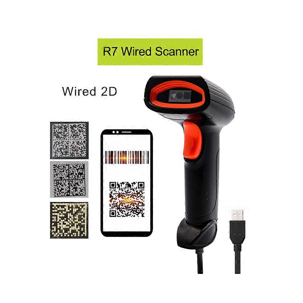 (R7b With Stand, One Size) Qr Code Bar Code Scanner 1D 2D Barcod Reader Portable Code Scanner Handheld Qr Reader Data Matrix Supermarket Shop Logistic Light