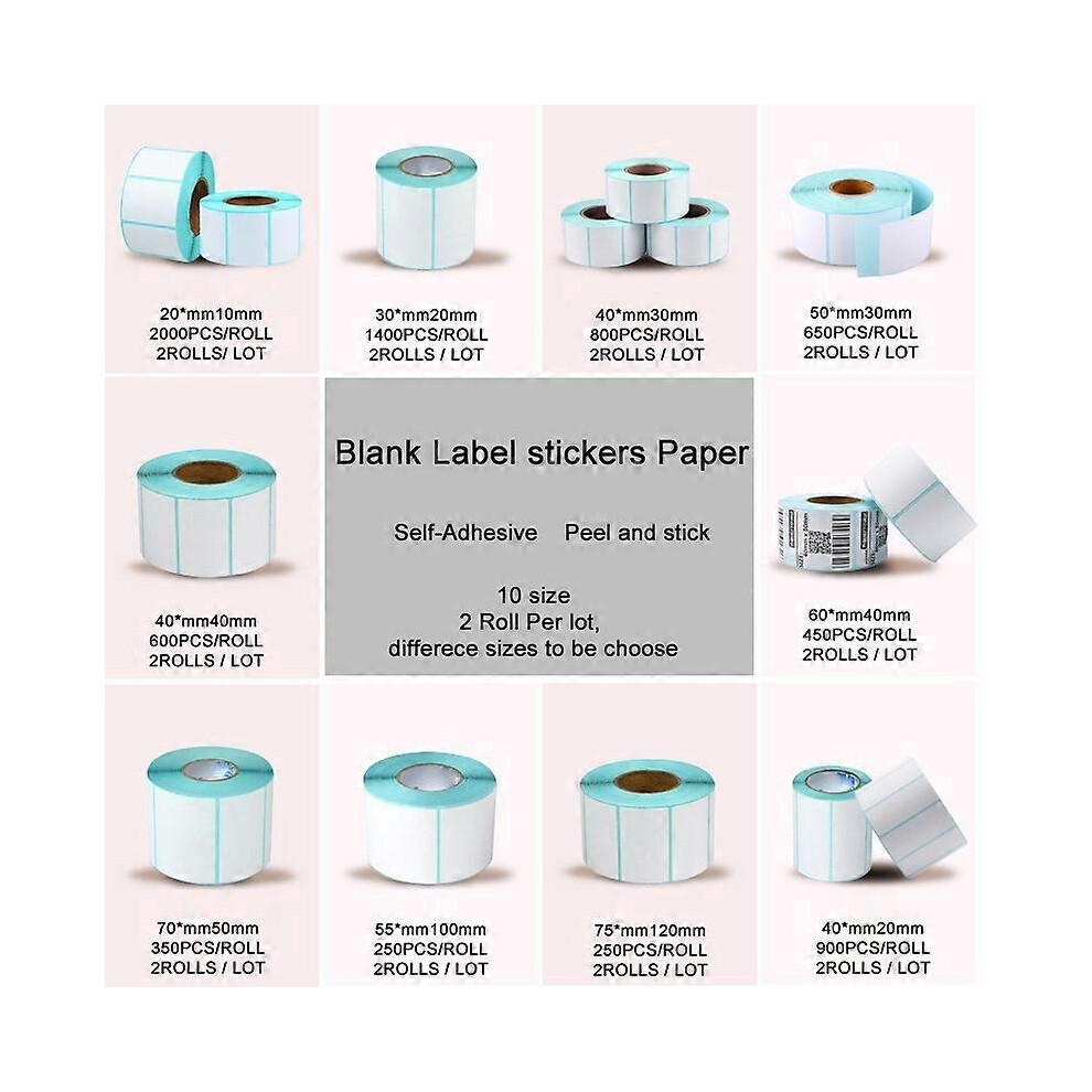 (50x40-1200pcs, One size) 10 size  Label stickers barcode Stickers Blank Paper label for Zebra Paper Adhesive Sticker Supermarket Blank sticker