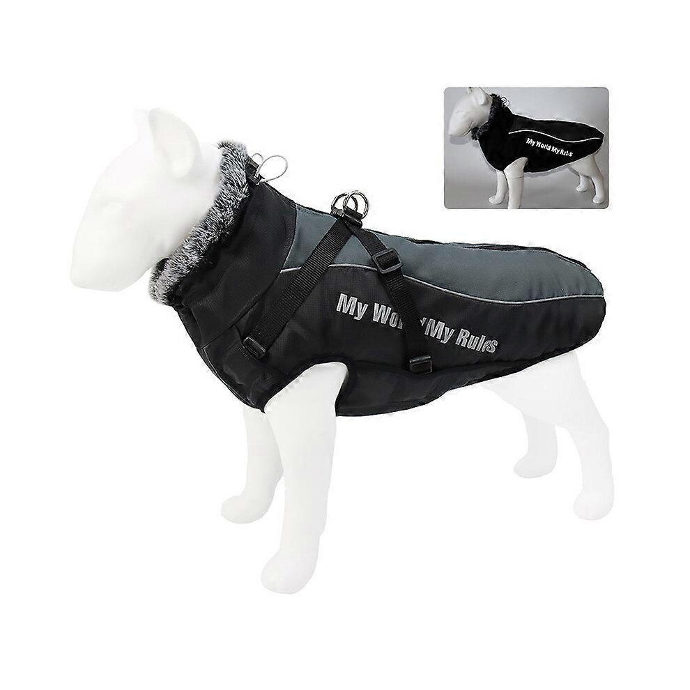 (4Xl, Clothes) Warm Reflective Dog Jacket Waterproof Clothes Winter Down Coat Harness Clothing Vest For Medium And Large Dogs Dark/Gray