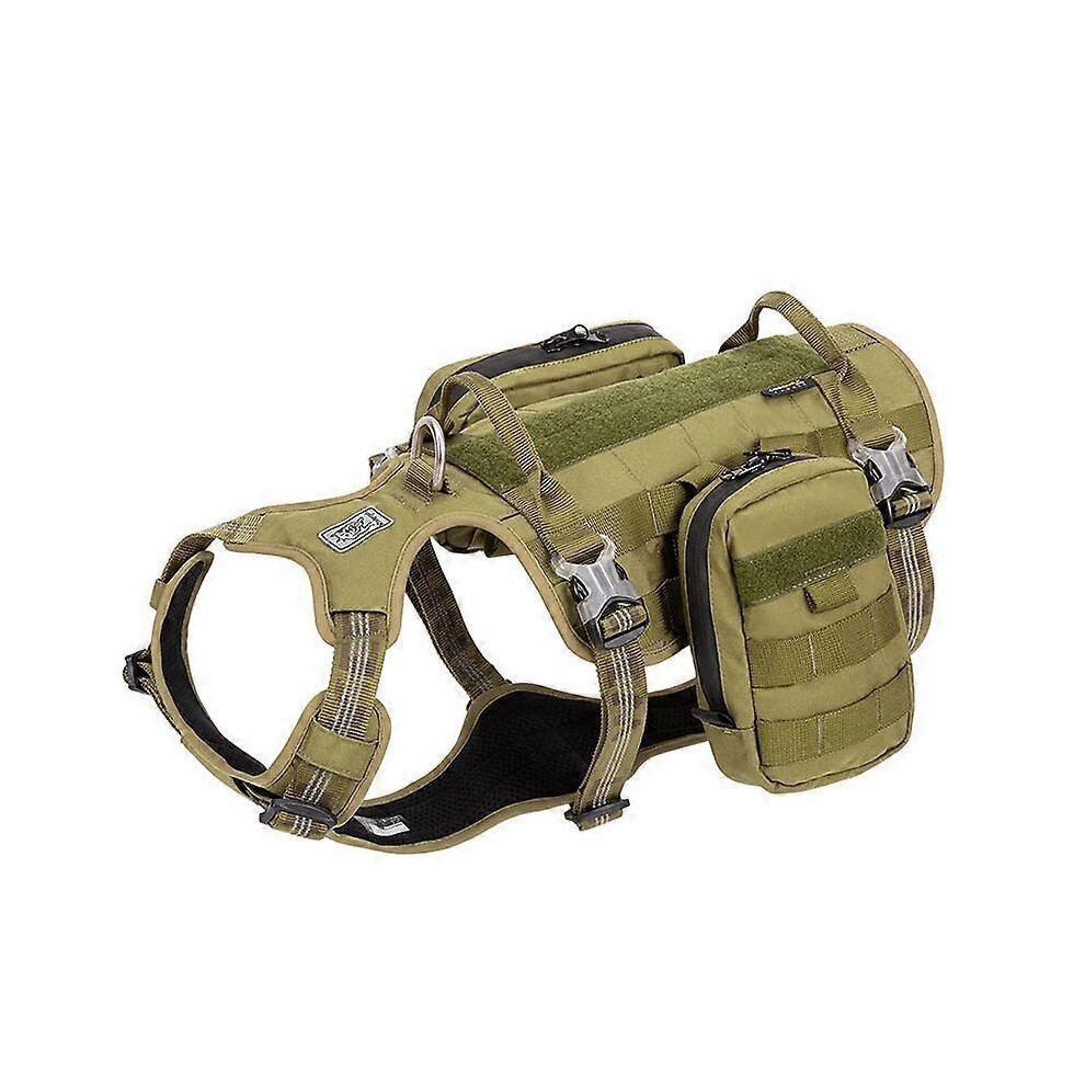(M 56-69cm, ArmyGreen) Dog Harness Backpack Bag Saddle Heavy Duty Waterproof Harness Pet Dog Backpack Carrier Outdoor Travel Training