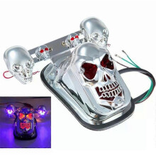 (A4, Style D) Motorcycle Skull Taillight With Turn Signal Rear Brake Light Black Chrome Skeleton Style Modified Blinker Indicator Light