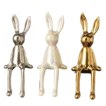 (Golden) Sitting Bunny Figurine Statue,Ceramic Rabbit Showpiece,Crafts Collectible