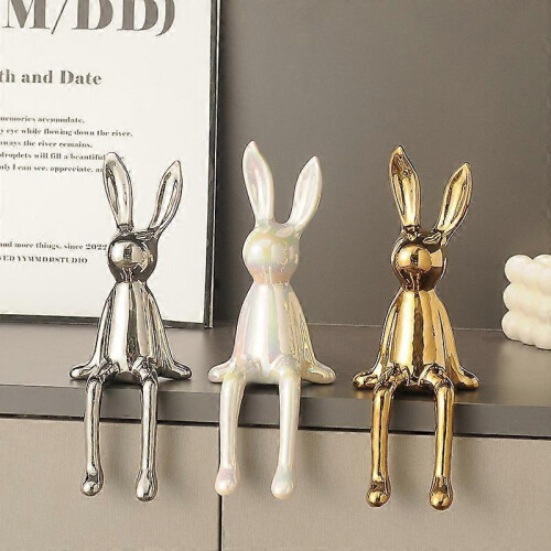 (Silver) Sitting Bunny Figurine Statue,Ceramic Rabbit Showpiece,Crafts Collectible 1