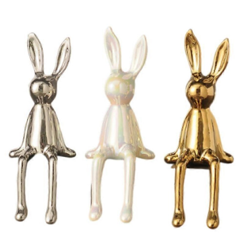 (Silver) Sitting Bunny Figurine Statue,Ceramic Rabbit Showpiece,Crafts Collectible
